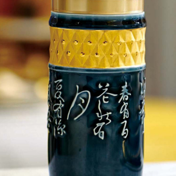 鎏金乾唐轩活瓷杯大乾坤随身杯带盖手柄茶水杯陶瓷礼品杯经典款