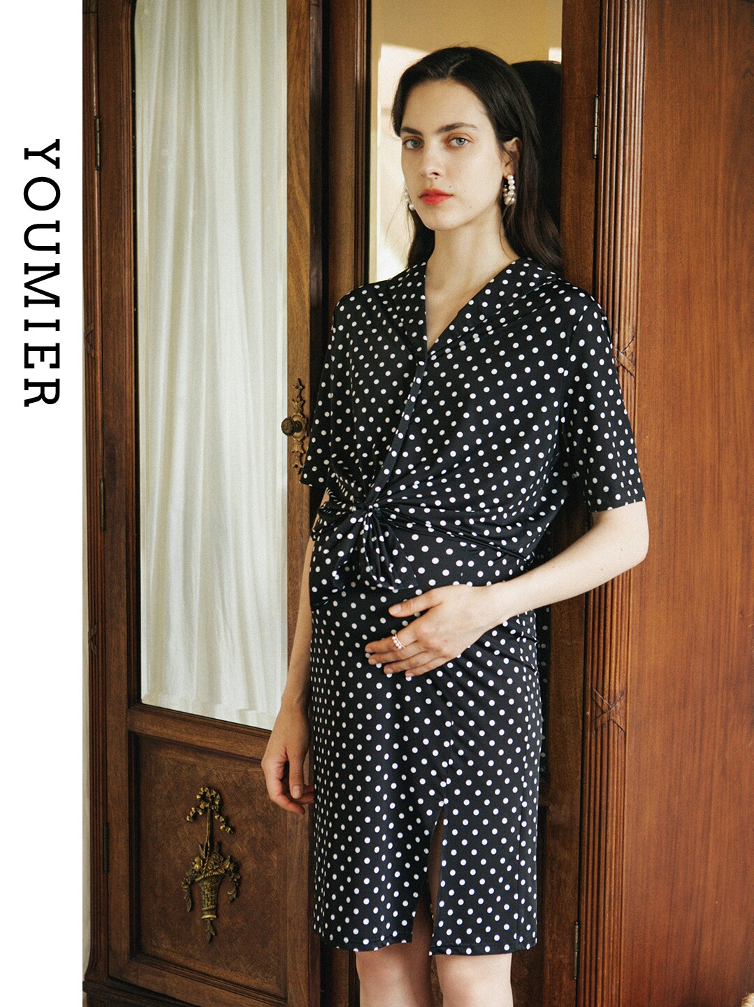 YOUMIL 출산 여름 착용 새로운 프랑스 출산 셔츠 폴카 도트 출산 반팔 탑 복고풍 유행