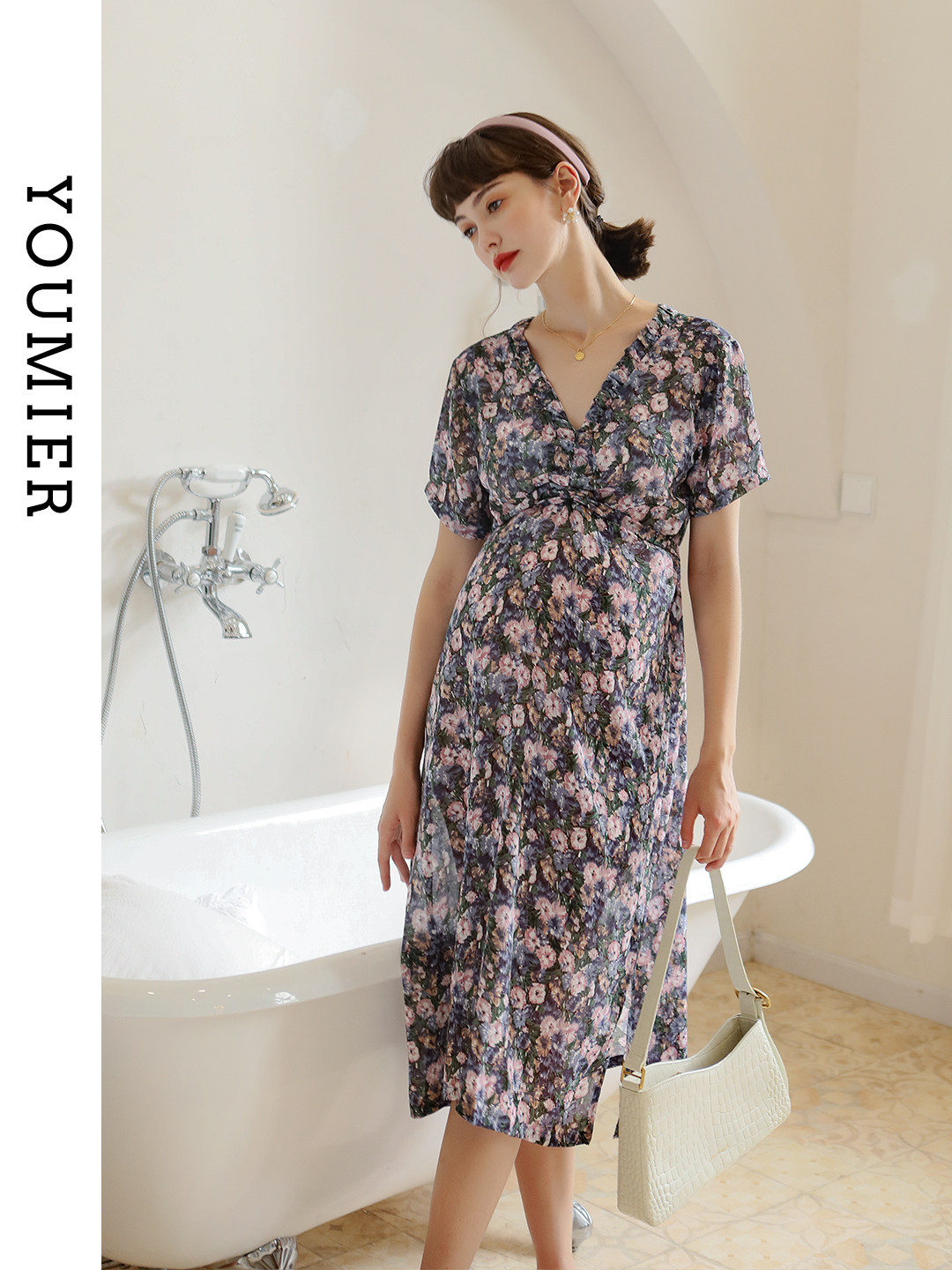 UMIL MATERNITY DRESS MATERNITY DRESS SUMMER SKIRT FAIRY FAN MATERNITY DRESS CHIFFON THIRD TRIMESTER LONG SKIRT LOOSE