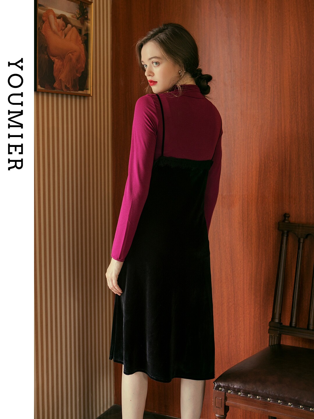 [SPECIAL AREA 2 PIECES 5% OFF] UMIL MATERNITY CLOTHES AUTUMN NEW PREGNANT WOMEN VELVET SUNDRESS LACE