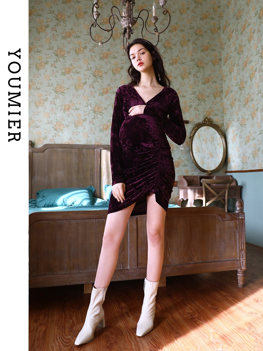 [SPECIAL AREA 2 PIECES 5% OFF] UMIL MATERNITY DRESS AUTUMN VELVET DRESS AUTUMN WINTER MATERNITY DRESS SEXY SLIM