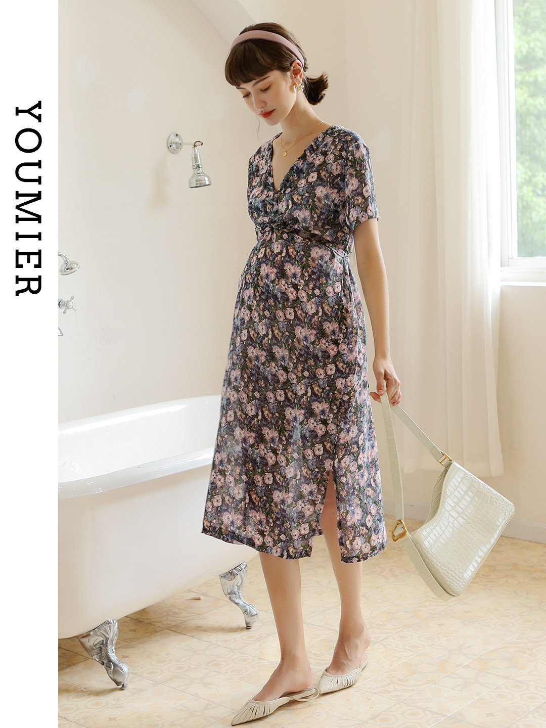 UMIL MATERNITY DRESS MATERNITY DRESS SUMMER SKIRT FAIRY FAN MATERNITY DRESS CHIFFON THIRD TRIMESTER LONG SKIRT LOOSE