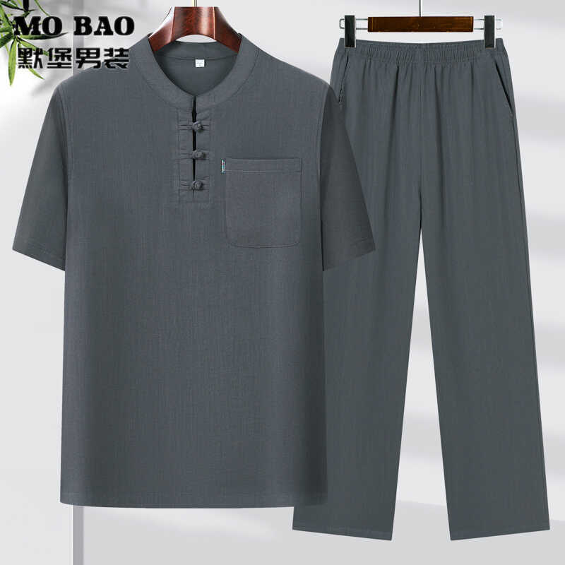 冰丝唐装中老年短袖中式夏装爸爸中国套装夏季爷爷父亲汉服新中式