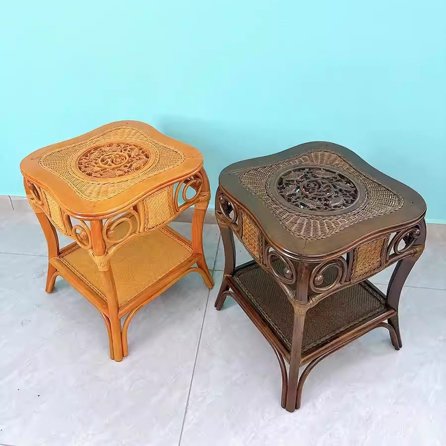 天然藤编茶几家用小边几手工木质藤条桌子阳台客厅休闲小方桌角几