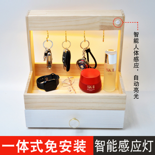 进门入户钥匙置物架玄关钥匙收纳摆件门口鞋柜上放钥匙实木收纳盒