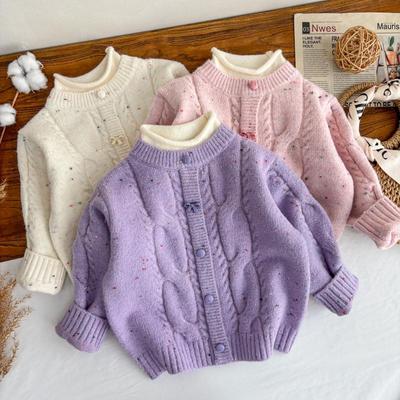 女童点子纱套头加绒加厚百搭毛衣