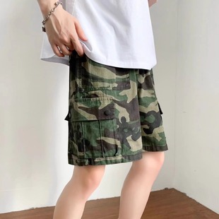 复古迷彩短裤 潮牌宽松百搭五分裤 男夏季 裤 高街多口袋直筒工装 美式