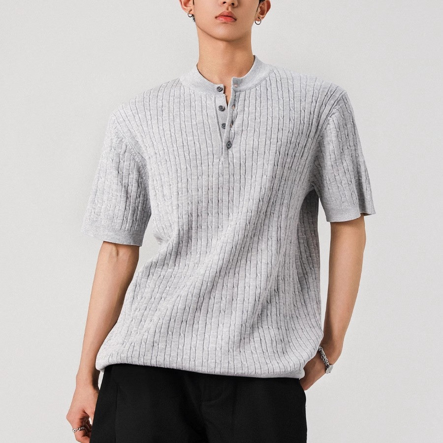 美式重磅针织提花短袖男女夏季潮