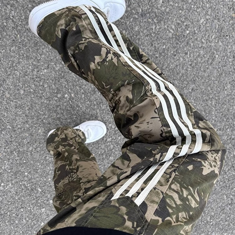 cleanfit复古迷彩三条杠裤子男款