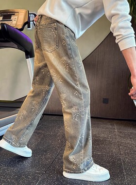 痞帅提花直筒牛仔裤男高级感显瘦男裤2025新款春夏季潮流休闲裤子