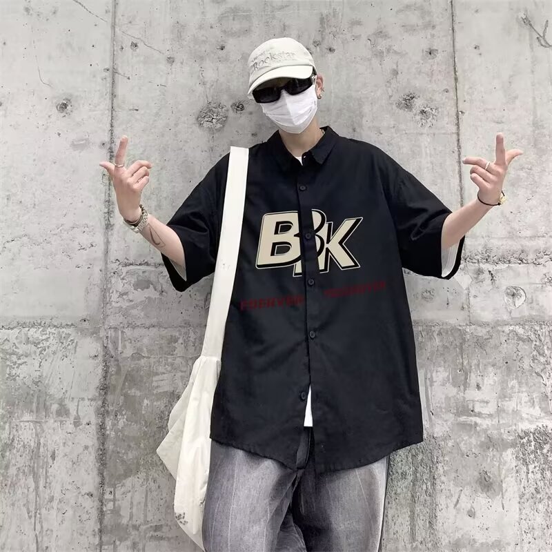 纯棉短袖衬衫男款夏季日系宽松痞