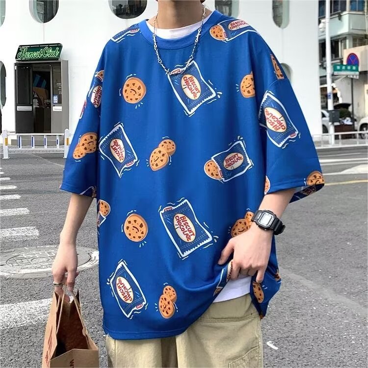 港风短袖t恤男夏季潮牌休闲印花