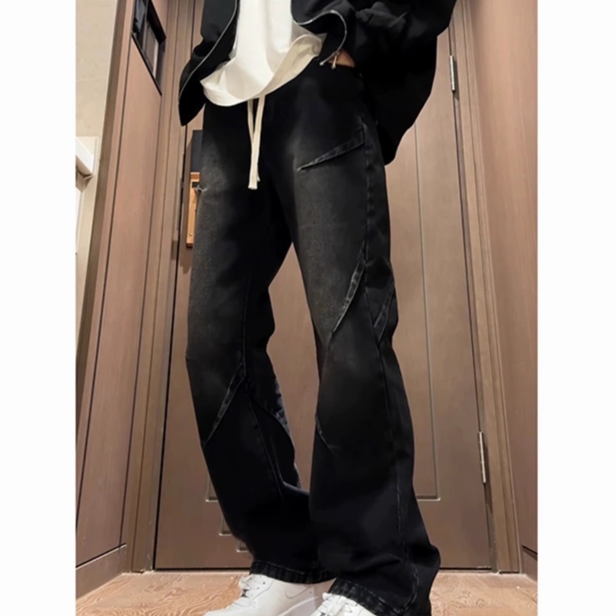 黑色牛仔裤男夏美式潮牌cleanfit