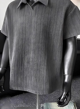 灰色麦穗纹提花polo领短袖潮牌男款夏季cleanfit大码t恤痞帅半袖