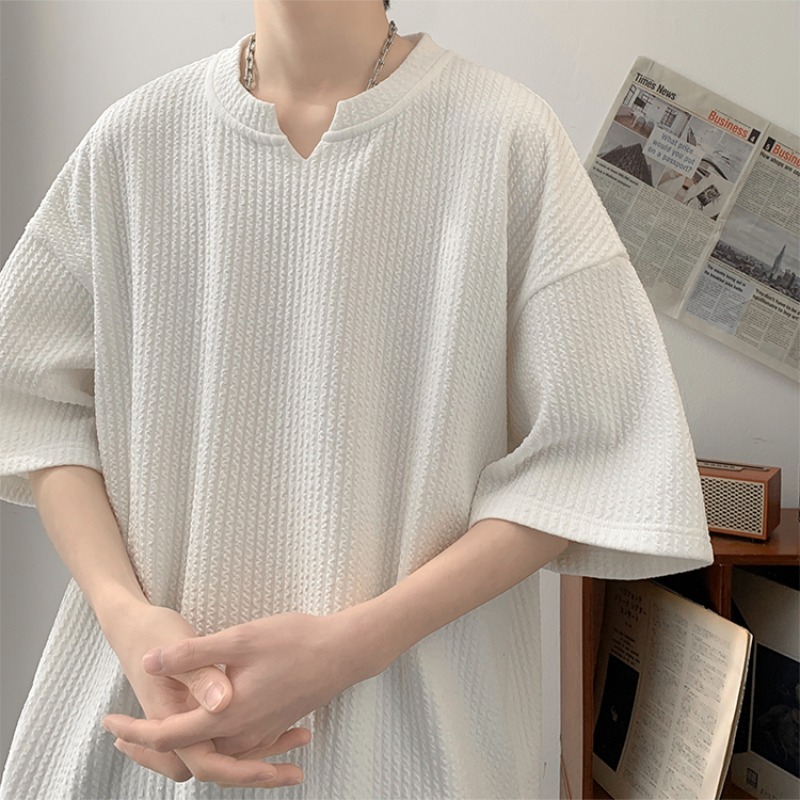 白色v领冰丝短袖t恤男夏季薄款