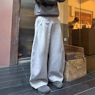 男女宽松休闲直筒运动裤 结构剪裁弯刀卫裤 潮 复古春季 cleanfie美式