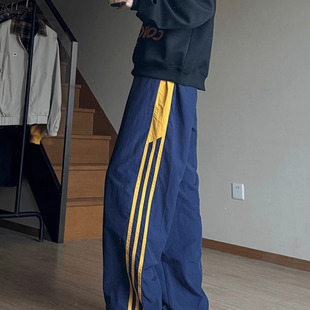 潮牌速干工裝 子男款 藏青色美式 夏季 運(yùn)動(dòng)休閑長(zhǎng)褲 復(fù)古條紋褲 沖鋒褲