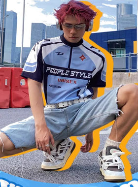 休闲运动篮球上衣痞帅赛车服T恤