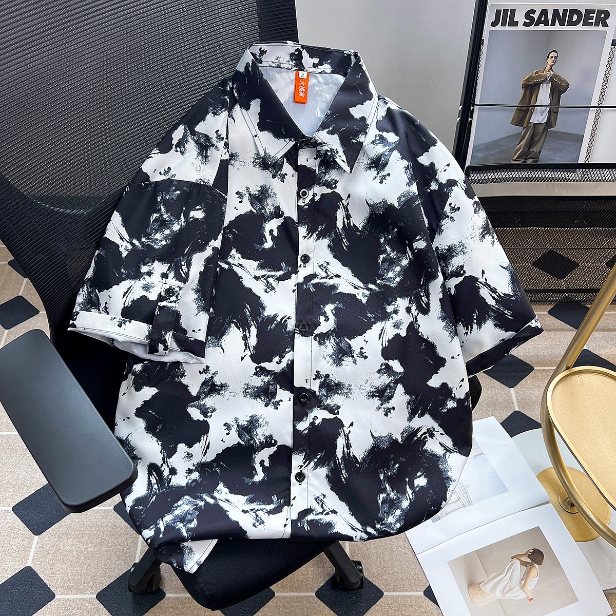 度假风古巴领半袖花衬衫男生海边