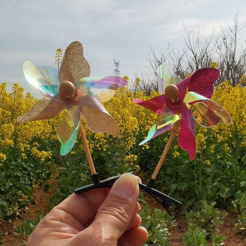户外旅游春季踏青打卡儿童发夹卖萌小风车发卡头发饰地摊景区热卖