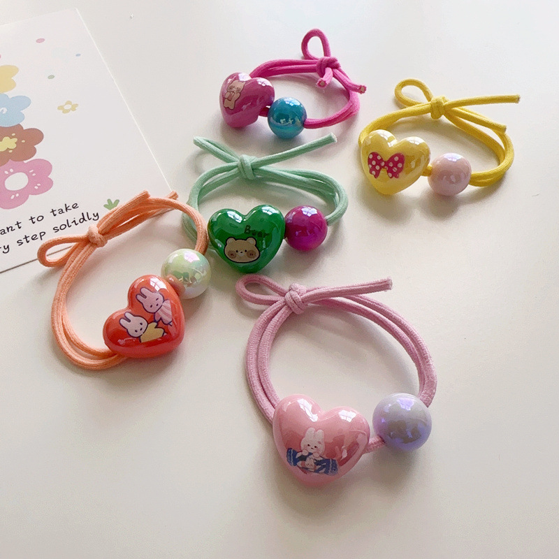 ins款春季卡通爱心彩珠小可爱双层打结发圈头绳发饰头饰皮筋发卡