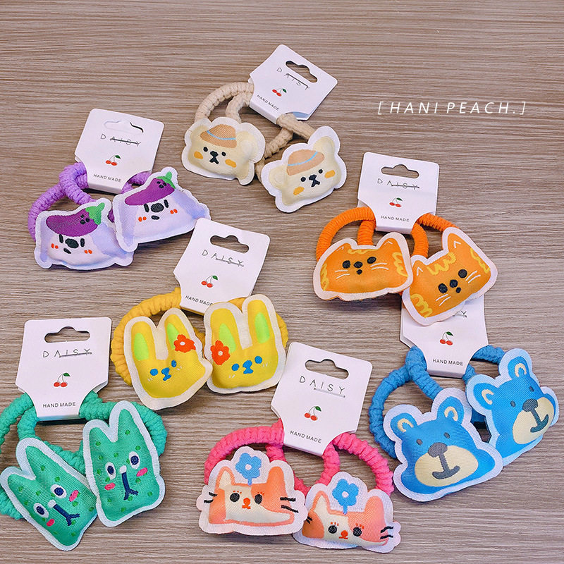 ins新款儿童夏季宝宝立体动物卡通款不伤发布艺褶皱发圈扎发头绳