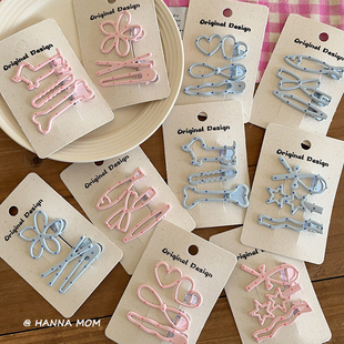 韩版 粉蓝波点小狗蝴蝶结发夹鸭嘴夹少女碎发刘海夹侧边夹 ins3个装