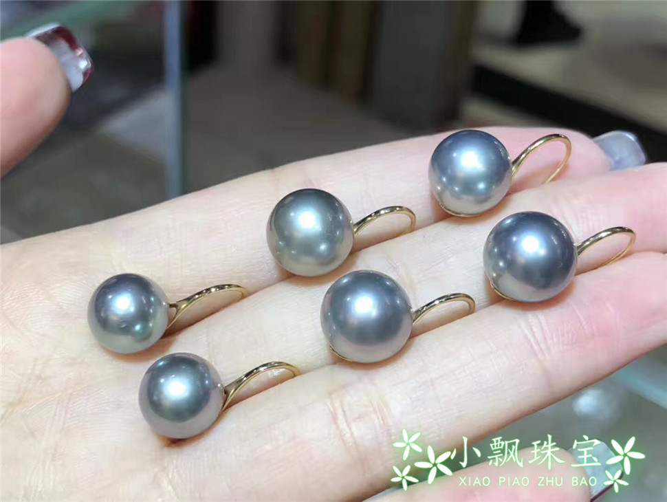 超划算 18K金高跟鞋耳钩 天然大溪地珍珠耳环 灰色珍珠耳钩