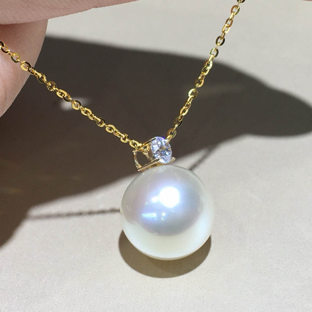 干枯玫瑰淡金色南洋珍珠吊坠 10-11mm18k金王妃镶嵌