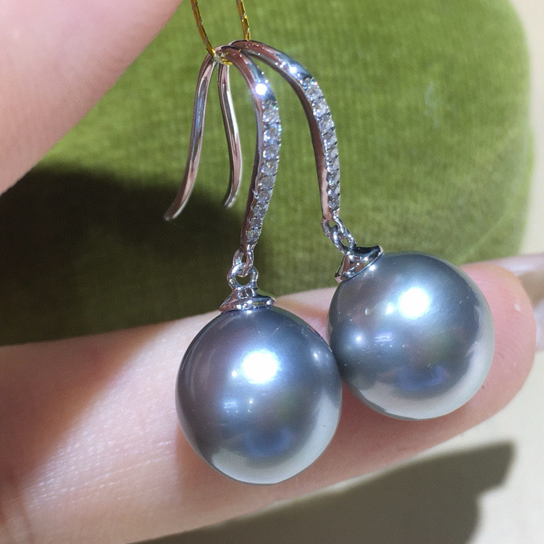 大溪地珍珠耳钩10-11近正圆基本无暇