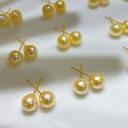 特价秒 海水金珠耳钉 6-7mm正圆