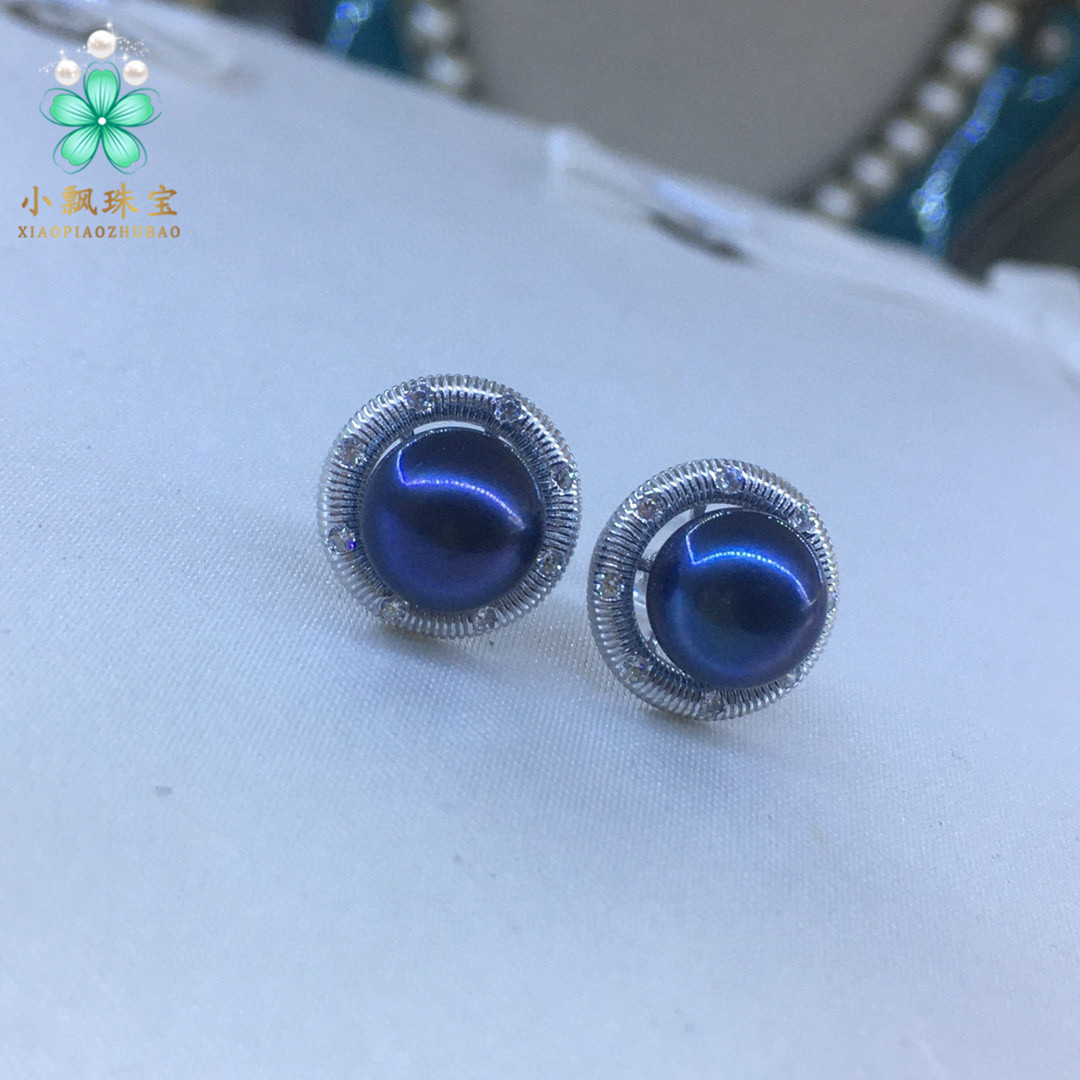 特价秒 精致大方 黑珍珠耳钉 纯银耳环