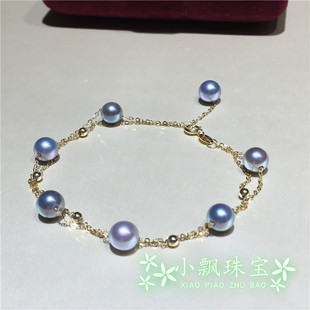 18K金满天星双层手链 真多麻海水珍珠手链 蓝玫瑰 优雅蓝
