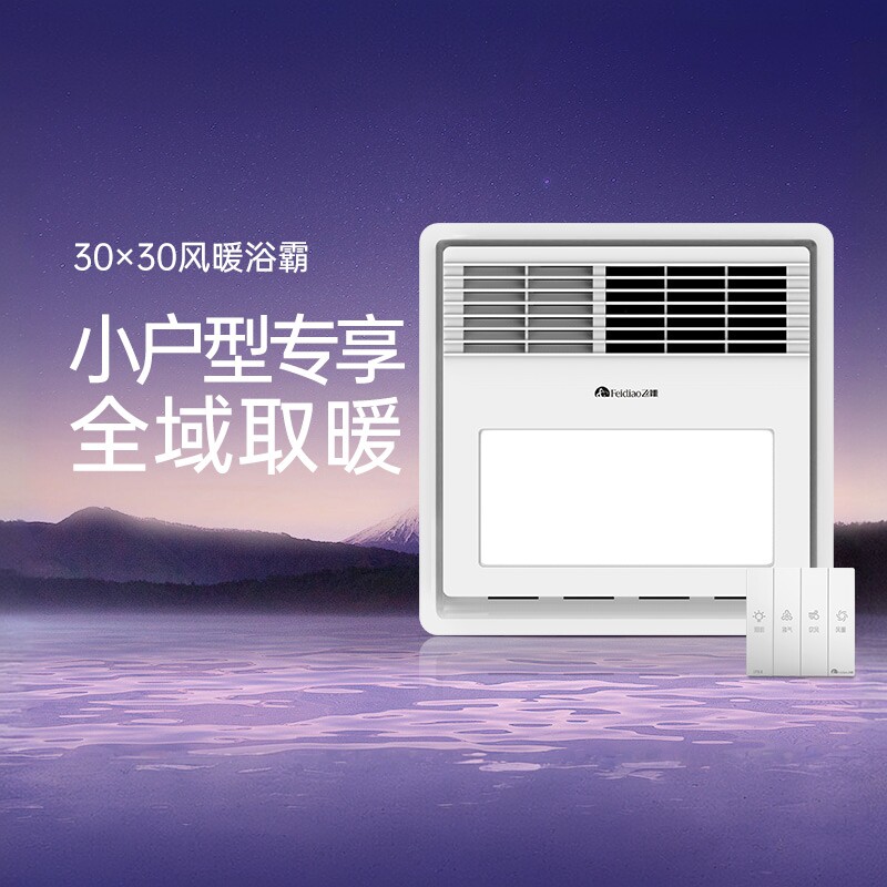 飞雕小户型专用浴霸照明排气扇照明一体卫生间取暖风暖风机30*30