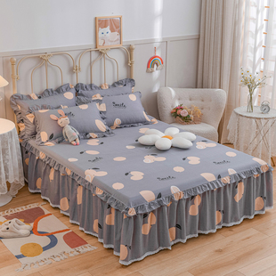 全棉床裙式 床盖 床套单件1.8m三件套床罩纯棉防滑防尘荷叶边欧式