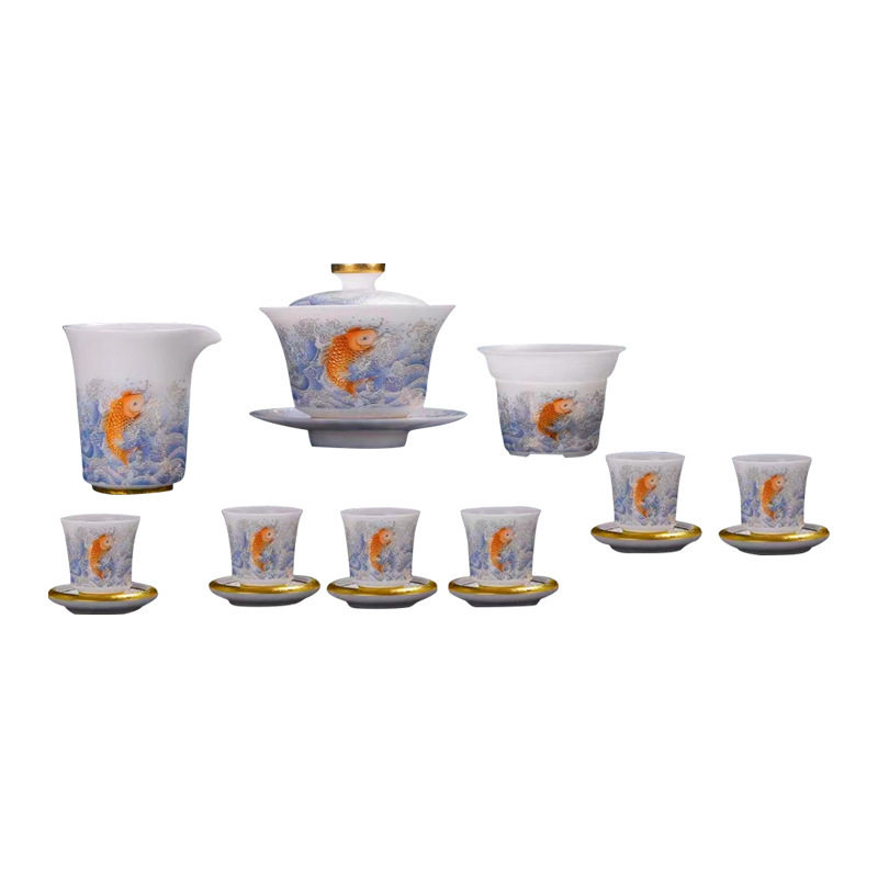 羊脂玉瓷茶具套装德化白瓷礼品盖