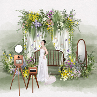 小众法式户外婚礼效果图婚礼纱幔合影区互动区设计素材psd源文件