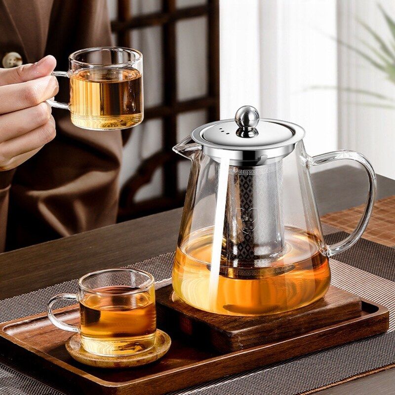 耐高温茶水分离壶加厚泡茶壶高硼硅玻璃煮茶器功夫茶壶透明花茶壶