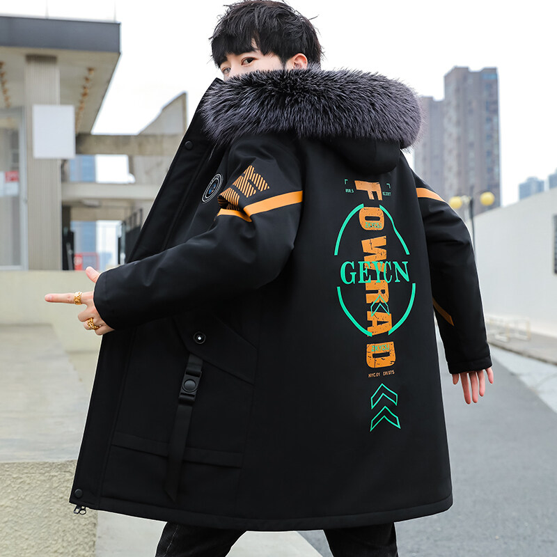 2024冬季新款棉衣外套男孩青少年初高中学生加绒加厚中长款派克服