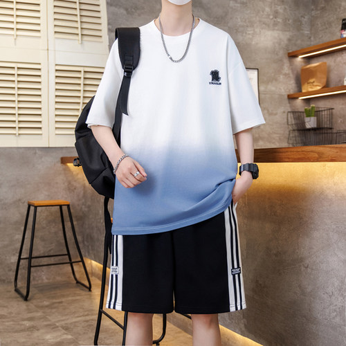 青少年大童短袖套装2026夏季新款初高中男生休闲潮流宽松一套衣服