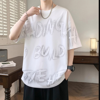 青少年短袖t恤男孩夏季宽松潮流初中高中学生大童休闲半袖上衣服