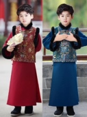 民国中国风 儿童汉服冬季 男童儿童汉服加绒秋冬拜年服唐装 马甲古装