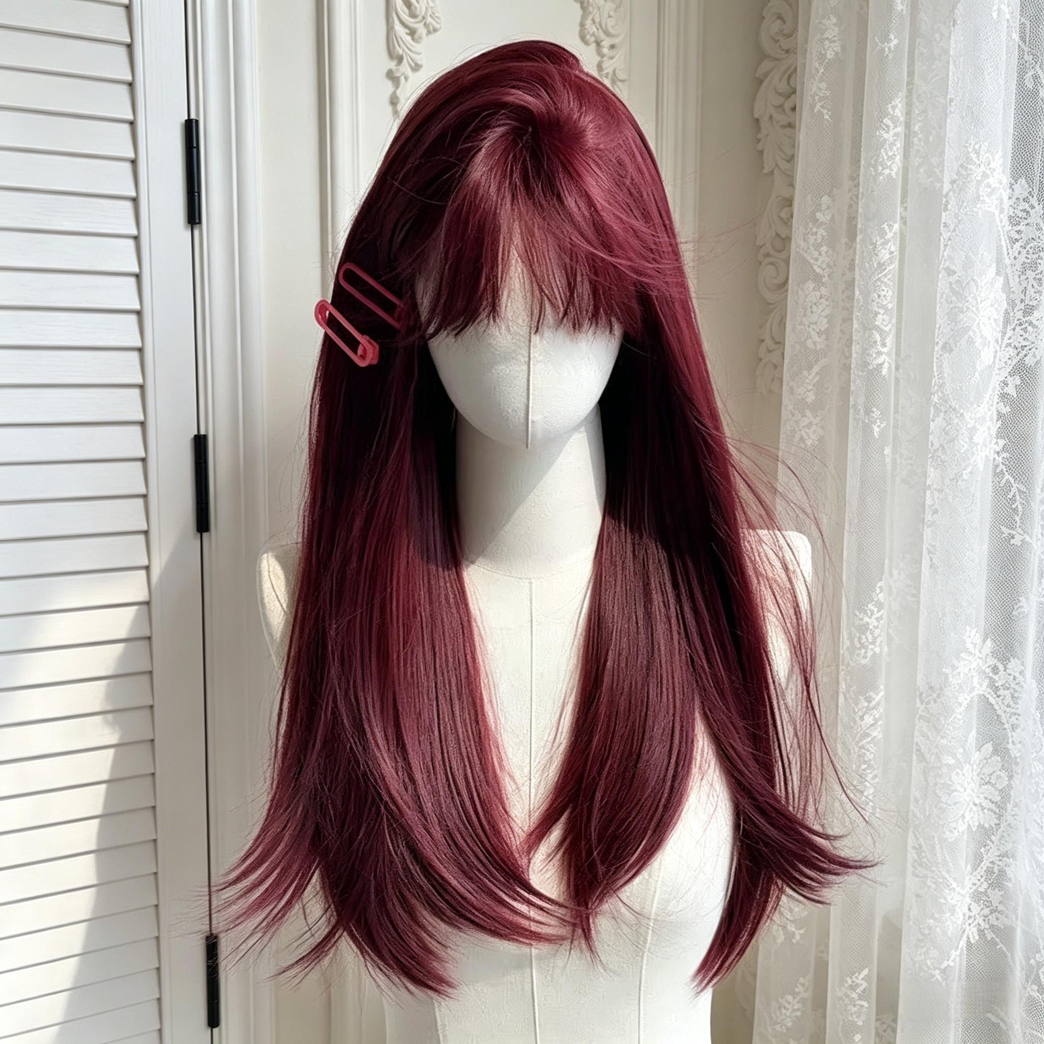 假发女树霉红长直发Lolita假发套