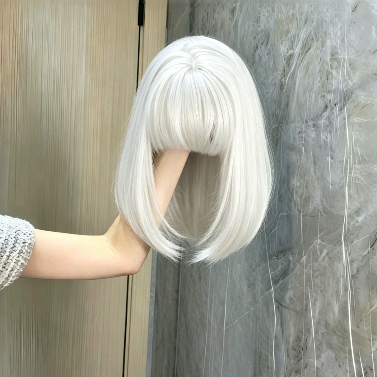 日系白色波波头整顶假发蓬松
