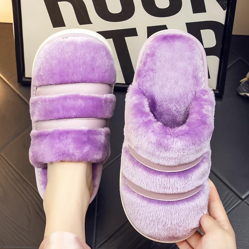 静音毛毛绒室内棉拖鞋防滑软底