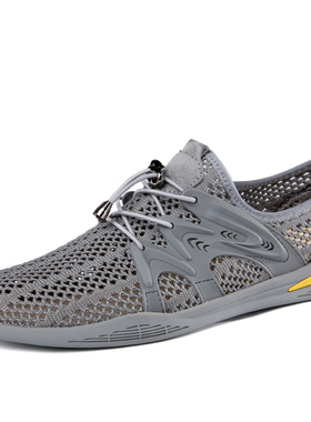 男鞋镂空透气孔网面鞋夏季低帮平底轻便运动飞织洞洞鞋徒步休闲鞋