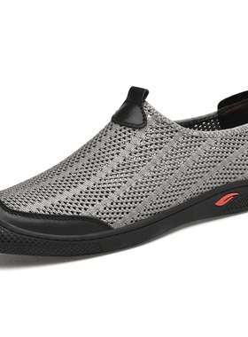 男鞋飞织鞋网面鞋春夏低帮套脚透气孔网布面一脚蹬平底懒人休闲鞋
