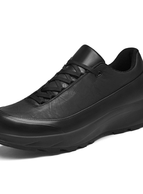 男鞋真皮运动皮鞋春秋季低帮头层牛皮面户外徒步越野休闲鞋纯黑色