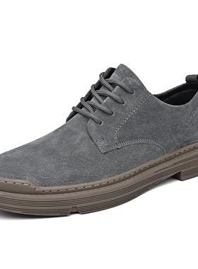 男鞋户外休闲鞋反绒皮大头皮鞋春秋低帮系带手工工装鞋圆头徒步鞋