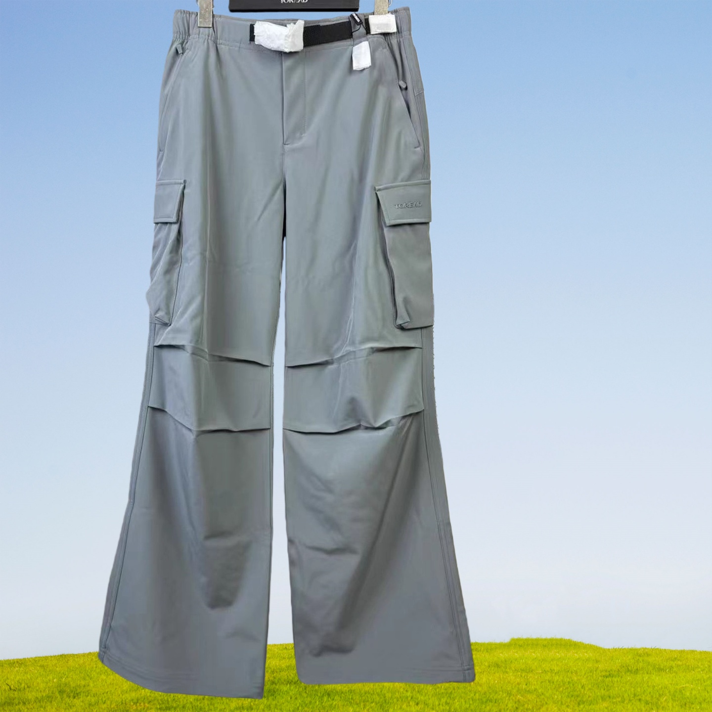 探路者休闲直筒裤女裤灰色春秋户外运动大口袋阔腿裤可收口工装裤